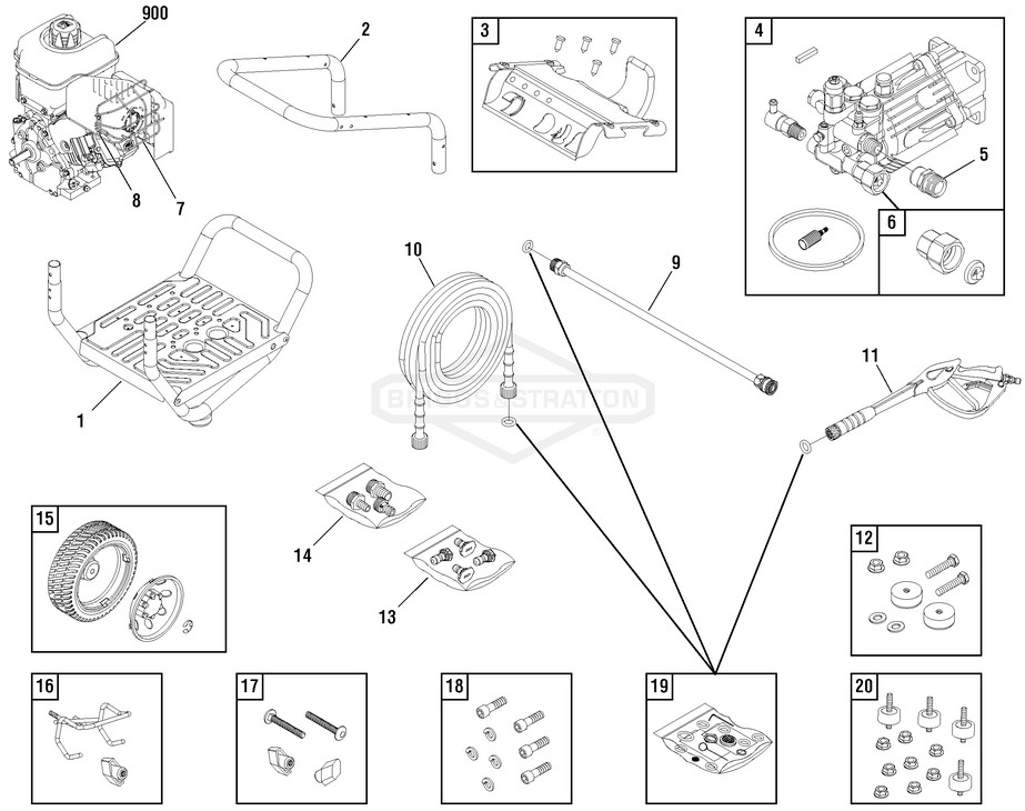 Briggs & Stratton pressure washer model 020595-2 replacement parts, pump breakdown, repair kits, owners manual and upgrade pump.